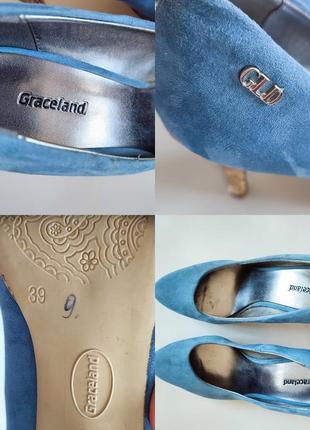 Голубые туфли на каблуке женские туфельки синие фирменные замшивые9 фото