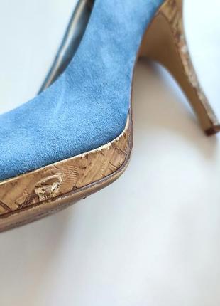 Голубые туфли на каблуке женские туфельки синие фирменные замшивые3 фото