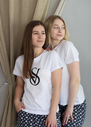 Женская пижама, одежда для дома,комплект шорти футболка viktoria's secret