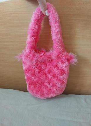 Сумка сумочка дитяча для дівчинки рожева малинова з пір'ям з короною плюш обмін обмен2 фото