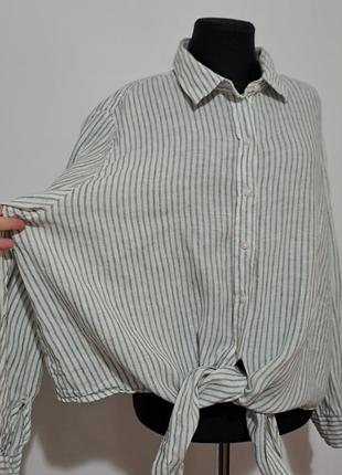 100% льон великий розмір сорочка батал у стильну смужку суперякість9 фото