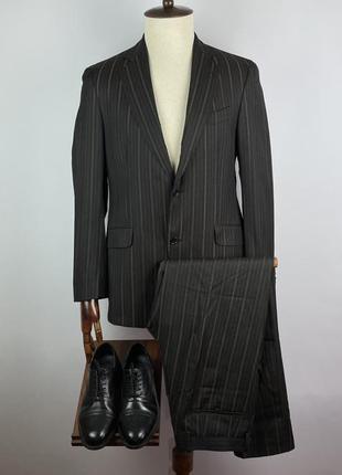 Чоловічий діловий костюм в смужку вовна шовк men`s etro milano wool silk striped brown suit