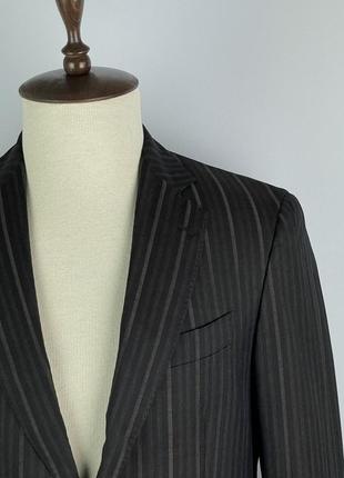 Мужской деловой костюм в полоску шерсть шелк men`s metro milano wool silk striped brown suit5 фото