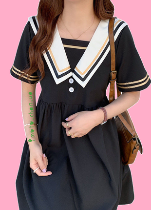 Корейское японское черное платье с матроской форма аниме косплей1 фото