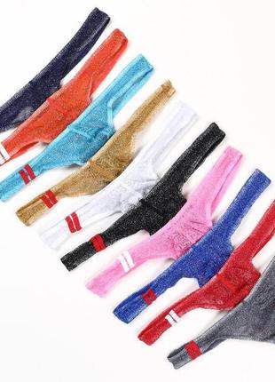 Мужские прозрачные стринги ciokicx оранжевые с люрексом