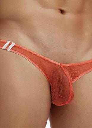 Мужские прозрачные стринги ciokicx оранжевые с люрексом