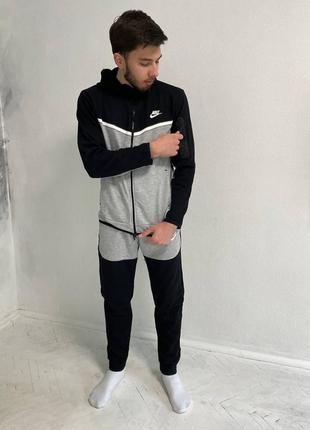 Брендовый мужской костюм/качественный костюм nike tech fleece в серо черном цвете на стиле1 фото