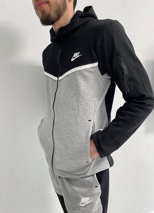 Брендовый мужской костюм/качественный костюм nike tech fleece в серо черном цвете на стиле8 фото