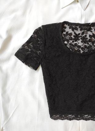 Чорний топ гіпюр із квітковою вишивкою сітка ажурний кроп із рукавами коротка блуза гіпюр5 фото