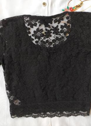 Черный топ гипюр с цветочной вышивкой сетка ажурный кроп топ с рукавами короткая блуза гипюр3 фото