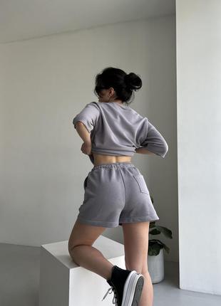 Женский летний костюм твикс- шорты и футболка / серый2 фото