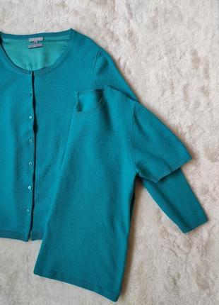 Бірюзовий комплект кашеміровий светр кардиган із кашемірова футболка кофта з ґудзиками3 фото