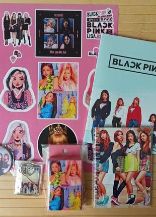 Набір black pink стікерпак + зошит + блокнот + значок + брелок + ломо карти