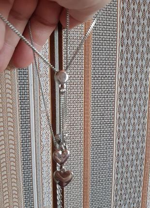 Цепочка из сердечки, подвижные, родированное покрытие