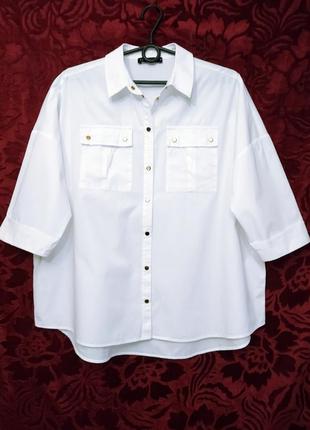 100% гладка бавовна біла сорочка оверсайз на кнопках вільна білосніжна сорочка
