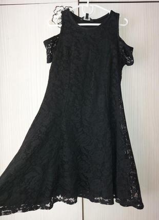 Кружевное (гипюровое) черное платье, сарафан