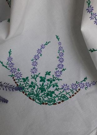 Лаванда! 🦚 винтаж 100% лен скатерть наперон чайная скатерка ручная работа вышивка цветы2 фото