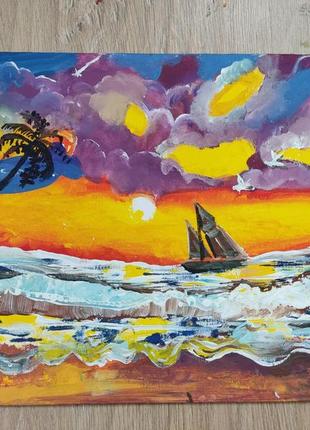 Картина "закат на берегу океана" размер 30х40 см3 фото