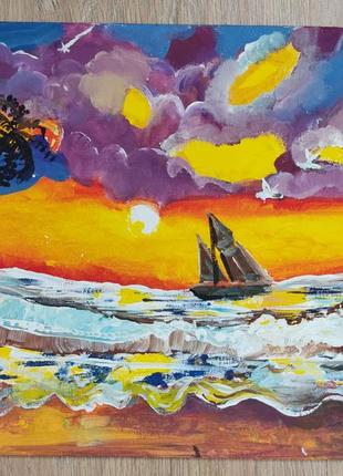 Картина "закат на берегу океана" размер 30х40 см4 фото