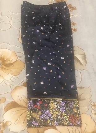 Сатиновые  свободные брюки пижамный стиль на резинке цветочный принт3 фото