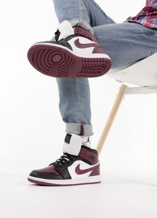 Женские кроссовки nike air jordan 1 high black bordo white 36-37-38-39-40-415 фото