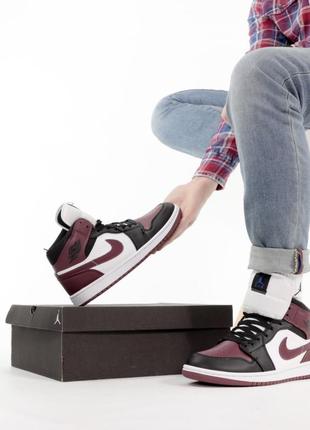 Женские кроссовки nike air jordan 1 high black bordo white 36-37-38-39-40-419 фото