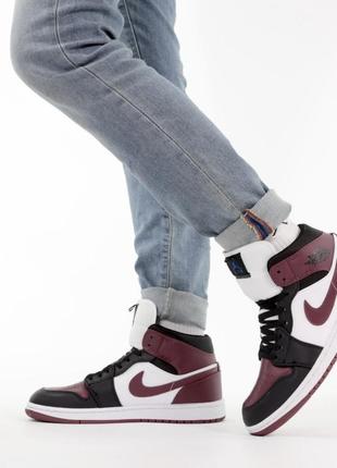 Женские кроссовки nike air jordan 1 high black bordo white 36-37-38-39-40-412 фото