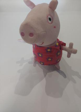 Мягкая игрушка свинка пеппа в розовом платье в цветочек большая3 фото