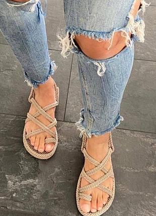 Босоніжки плетені мотузка переплети плетіння туреччина на один палець