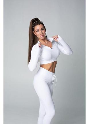 Спортивний костюм у рубчик (рашгард та легінси) білого кольору, розмір l7 фото