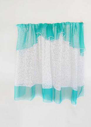 Готова фіранка для кухні, коридору, вітальні, спальні, вітальні, дитячої кімнати бірюзового кольору