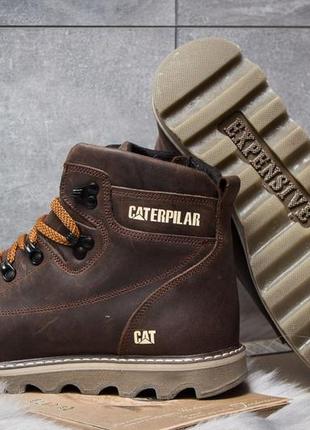 Ботинки кожаные зимние cat rider nubuck brown5 фото