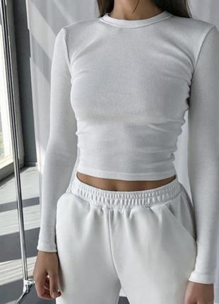 Лонгслів кроптоп жіночий у рубчик s llyge білий