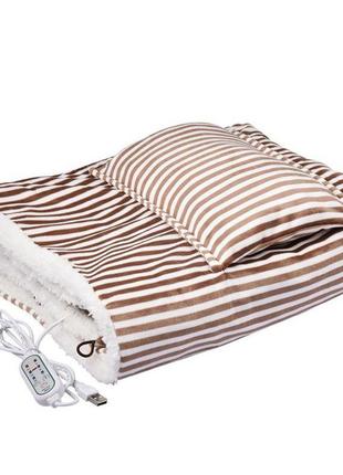 Плед шаль одеяло с подогревом lesko 105*65 см brown usb от повербанка kro-89