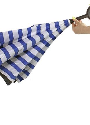 Парасолька навпаки lesko up-brella синьо-білі смуги смарт-парасолька зворотного складання механічний вітрозахисний3 фото