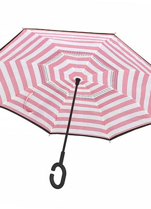 Зонт lesko up-brella розово-белые полосы двойной купол водоотталкивающая пропитка эргономичная ручка set-22
