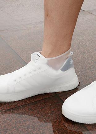 Водонепроницаемые бахилы lesko sb-150 white 21 см на обувь от дождя защитные резиновые sku-772 фото