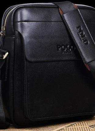 Чоловіча сумка-планшет polo-екошкіра, якісна чоловіча сумка через плече шкіряна барсетка планшетка поло чорний r_1200
