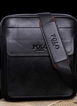 Чоловіча сумка-планшет polo-екошкіра, якісна чоловіча сумка через плече шкіряна барсетка планшетка поло чорний r_12002 фото