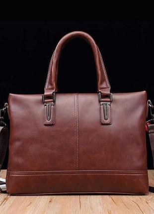 Качественная мужская сумка портфель для документов коричневая на плечо