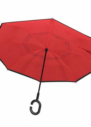 Зонт наоборот lesko up-brella красный обратного сложения брендовый для девушек апбрела двойное складыван