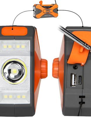 Динамо-ліхтарик kayinow 280f 10000 mah orange led з радіоприймачем та павербанком7 фото