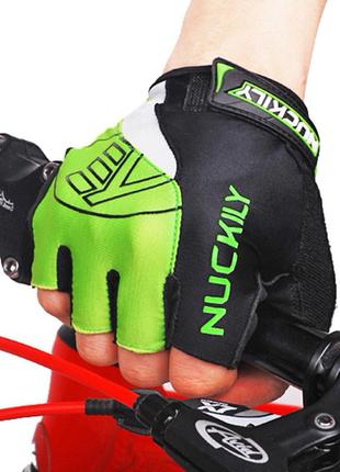 Велосипедні рукавички nuckily pc01 s green без пальців спортивні велоперчатки2 фото