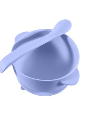 Силіконова тарілка cumeenss ai-114 blue на присосці з ложкою для дітей годування