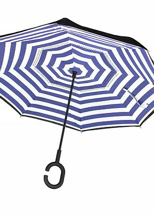 Парасолька навпаки lesko up-brella синьо-білі смуги смарт-парасолька зворотного складання механічний вітрозахисний