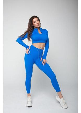 Спортивный костюм в рубчик (рашгард и леггинсы) синего цвета, размер s3 фото