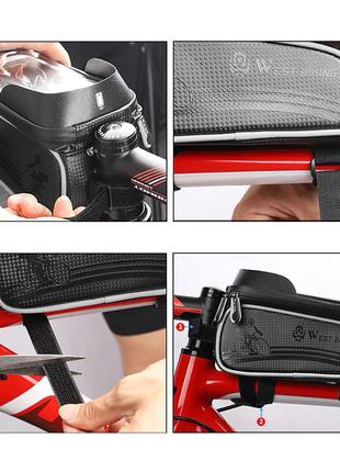 Велосипедна сумка west biking 0707205 black для смартфона 6" бардачок для інструменту6 фото