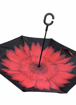 Парасолька lesko up-brella квітка червоний вітрозахисний зворотний склад розумна парасолька антизонт парасолька-навпаки2 фото