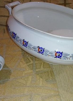 Супница и ваза фоянсевая посуда буды с позолотой и цветочками