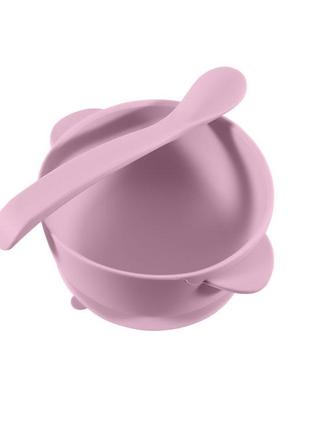 Силіконова тарілка cumeenss ai-114 pink на присосці з ложкою для дітей годування